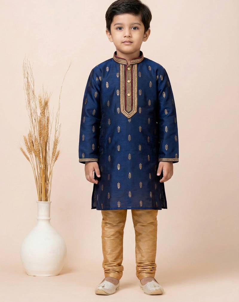 Blue festive wear designer jacquard boys-kurta-pyjama