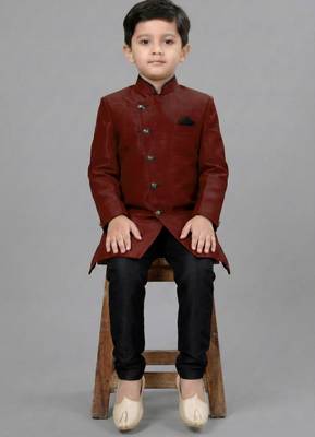 Maroon festive wear designer art dupion silk blend boys-indo-western-dress 2