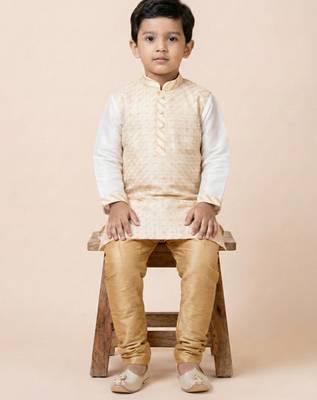 White festive wear designer banarasi boys-kurta-pyjama 2