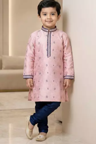 Pink festive wear designer jacquard boys-kurta-pyjama