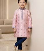 Pink festive wear designer jacquard boys-kurta-pyjama