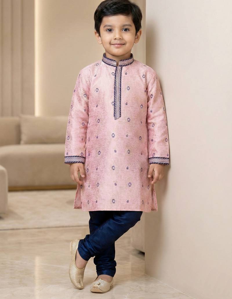 Pink festive wear designer jacquard boys-kurta-pyjama