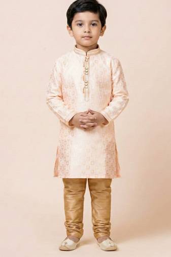 Pink festive wear designer jacquard boys-kurta-pyjama