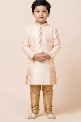 Pink festive wear designer jacquard boys-kurta-pyjama