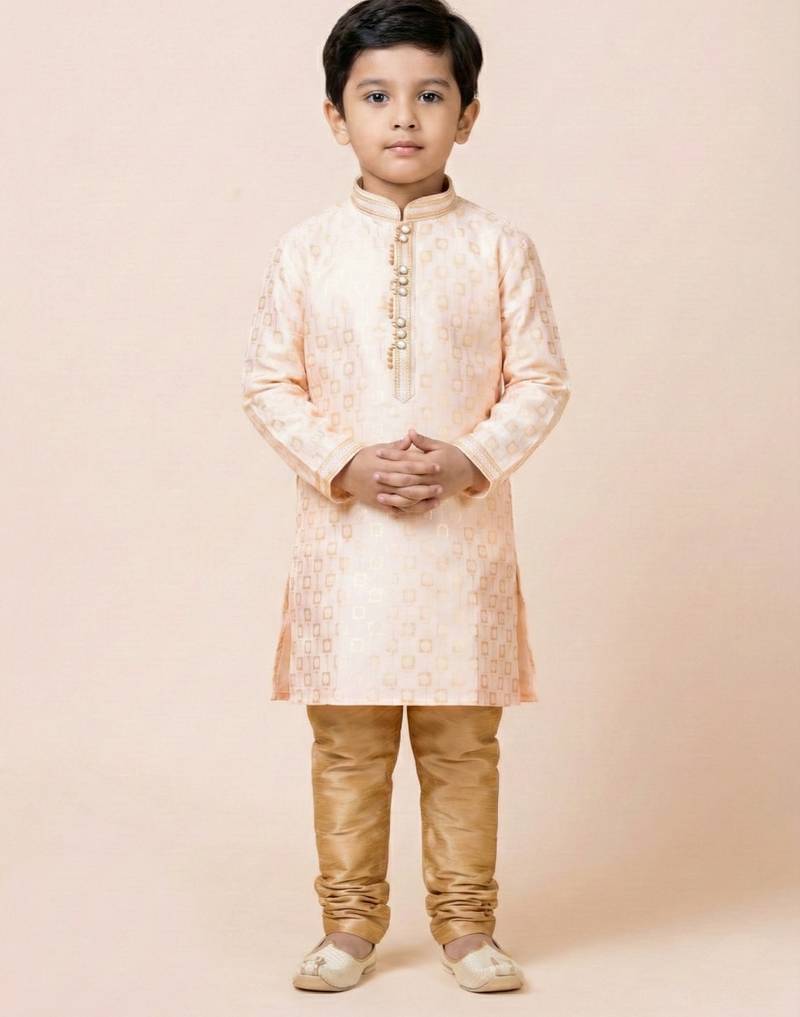 Pink festive wear designer jacquard boys-kurta-pyjama