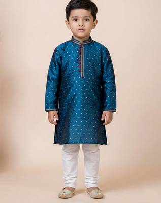 Green festive wear designer jacquard boys-kurta-pyjama 2