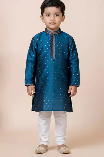 Green festive wear designer jacquard boys-kurta-pyjama
