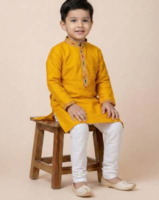 Yellow festive wear designer jacquard boys-kurta-pyjama 2