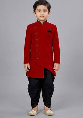 Maroon festive wear designer art dupion silk boys-indo-western-dress 2