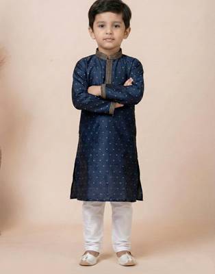 Blue festive wear designer jacquard boys-kurta-pyjama 2