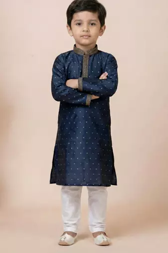 Blue festive wear designer jacquard boys-kurta-pyjama