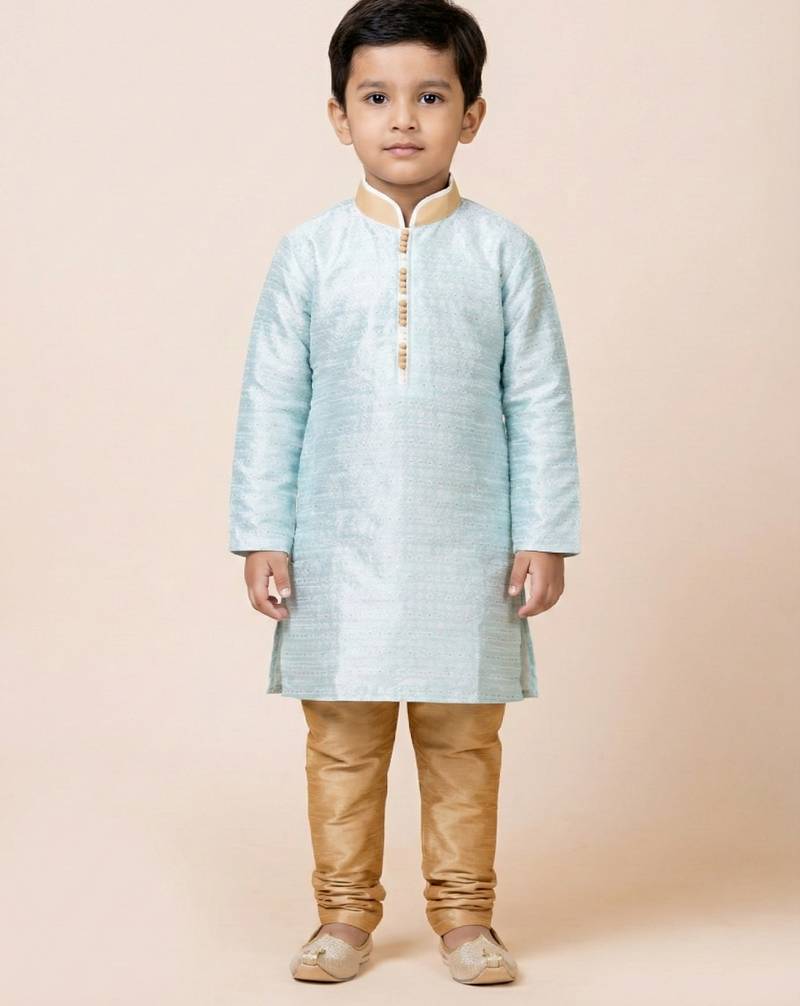 Blue festive wear designer jacquard boys-kurta-pyjama