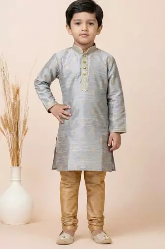 Grey festive wear designer jacquard boys-kurta-pyjama