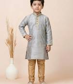 Grey festive wear designer jacquard boys-kurta-pyjama