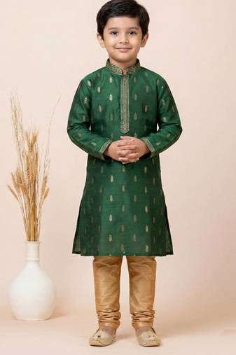 Green festive wear designer jacquard boys-kurta-pyjama