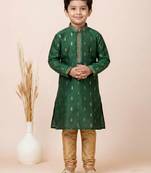 Green festive wear designer jacquard boys-kurta-pyjama
