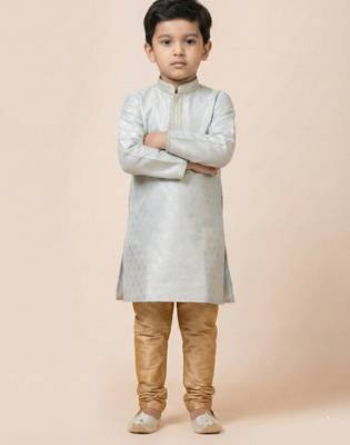 Grey festive wear designer jacquard boys-kurta-pyjama 1