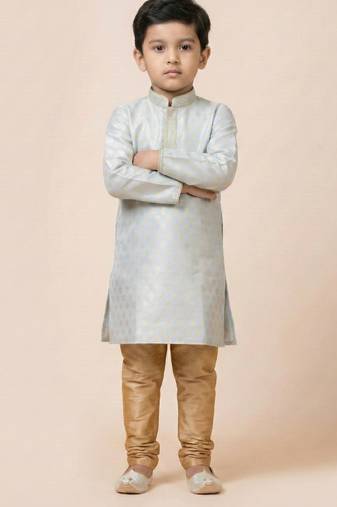 Grey festive wear designer jacquard boys-kurta-pyjama