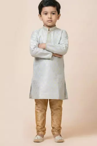 Grey festive wear designer jacquard boys-kurta-pyjama