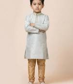 Grey festive wear designer jacquard boys-kurta-pyjama