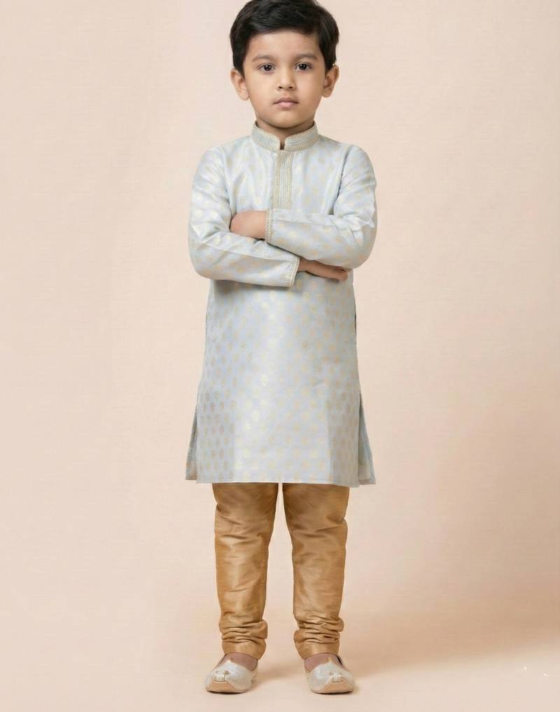 Grey festive wear designer jacquard boys-kurta-pyjama