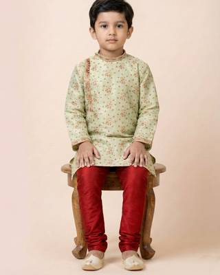Green festive wear designer jacquard boys-kurta-pyjama 2