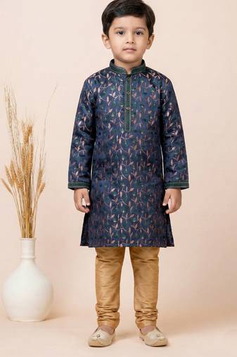 Blue festive wear designer jacquard boys-kurta-pyjama