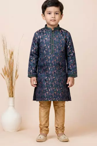 Blue festive wear designer jacquard boys-kurta-pyjama