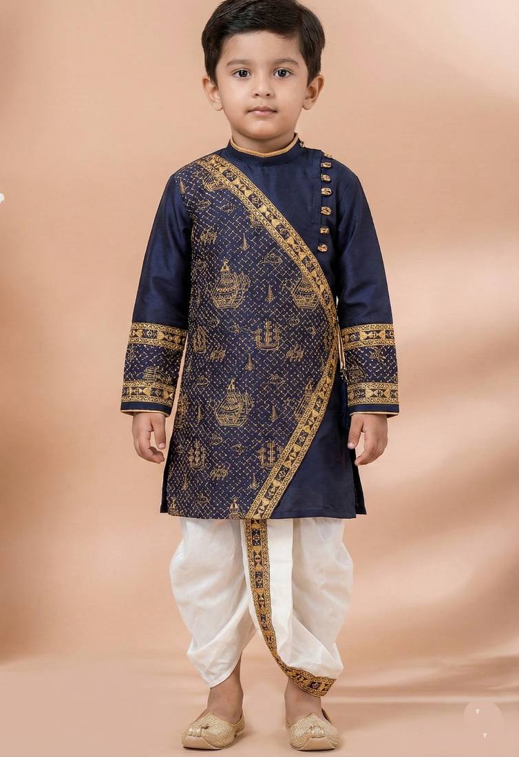 Blue festive wear designer viscose boys-dhoti-kurta