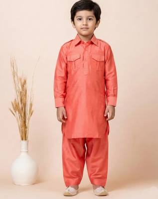 Orange festive wear designer viscose boys-dhoti-kurta 1