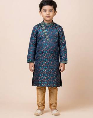 Blue festive wear designer jacquard boys-kurta-pyjama 2