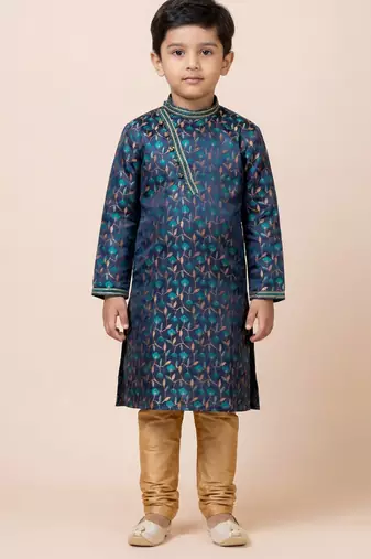 Blue festive wear designer jacquard boys-kurta-pyjama