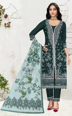 D green slub cotton suit with embroidered mutlri  1
