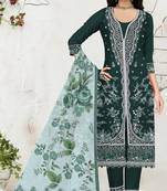 D green slub cotton suit with embroidered mutlri work