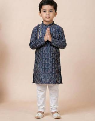 Blue festive wear designer cotton silk boys-kurta-pyjama 2