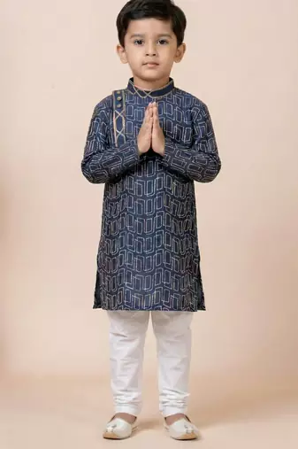 Blue festive wear designer cotton silk boys-kurta-pyjama