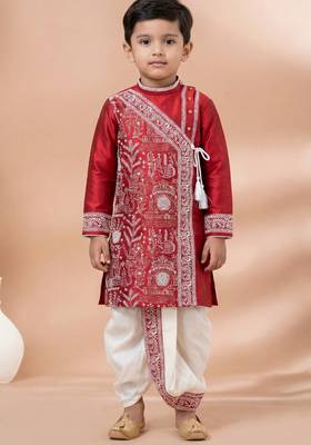 Red festive wear designer viscose boys-dhoti-kurta 1
