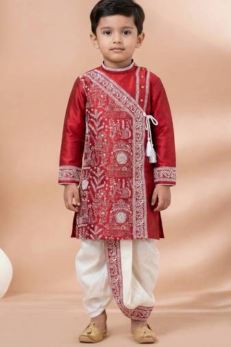 Red festive wear designer viscose boys-dhoti-kurta