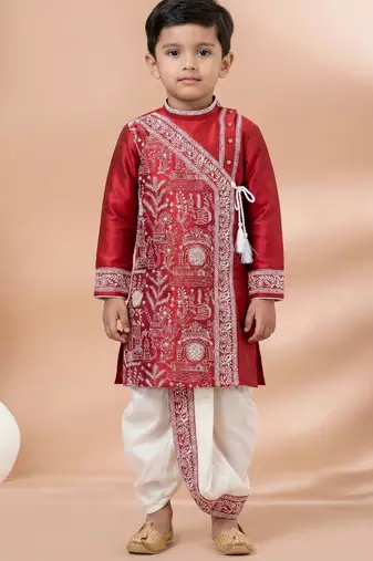 Red festive wear designer viscose boys-dhoti-kurta