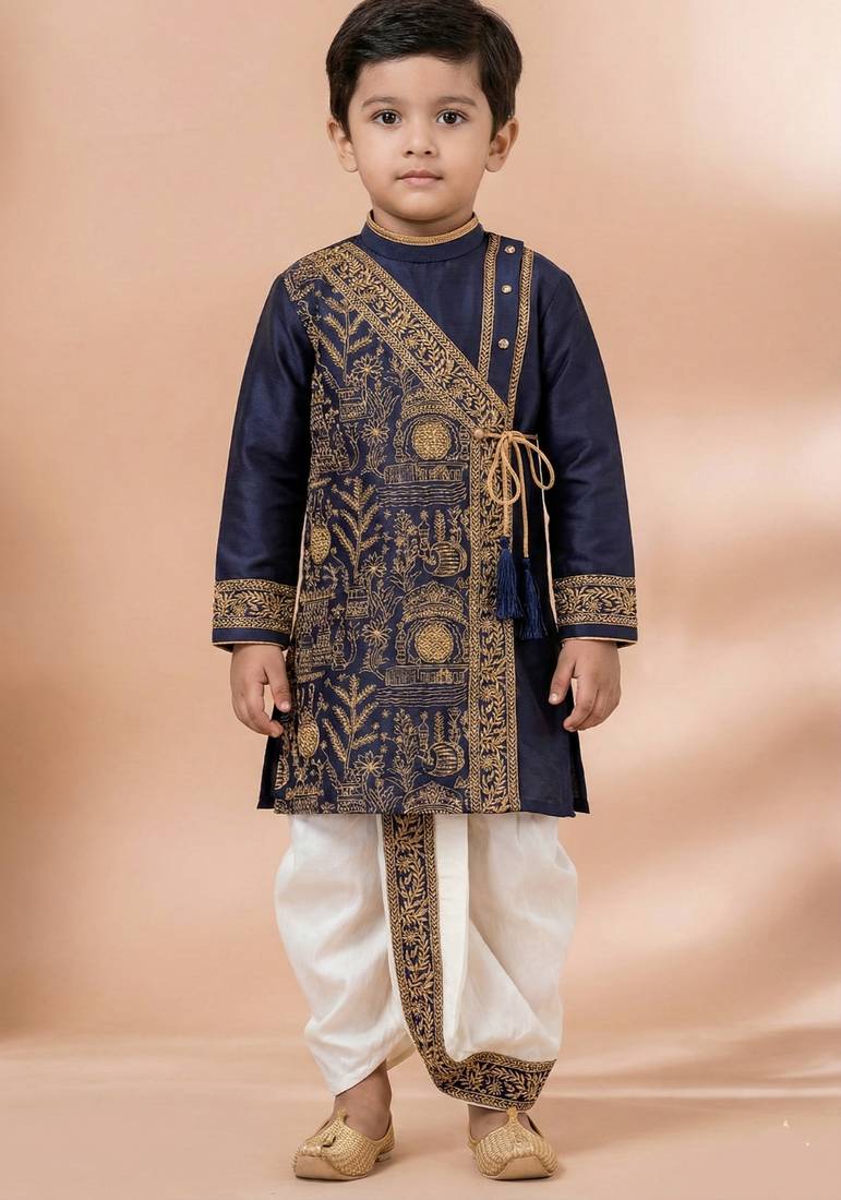 Blue festive wear designer viscose boys-dhoti-kurta