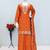 Orange chinon free size stitched plazzo suit with embroidered & bearts work