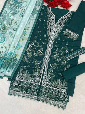 D green slub cotton suit with embroidered mutlri  2