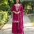 Red chinon free size palazzo suit with embroidered & bearts work