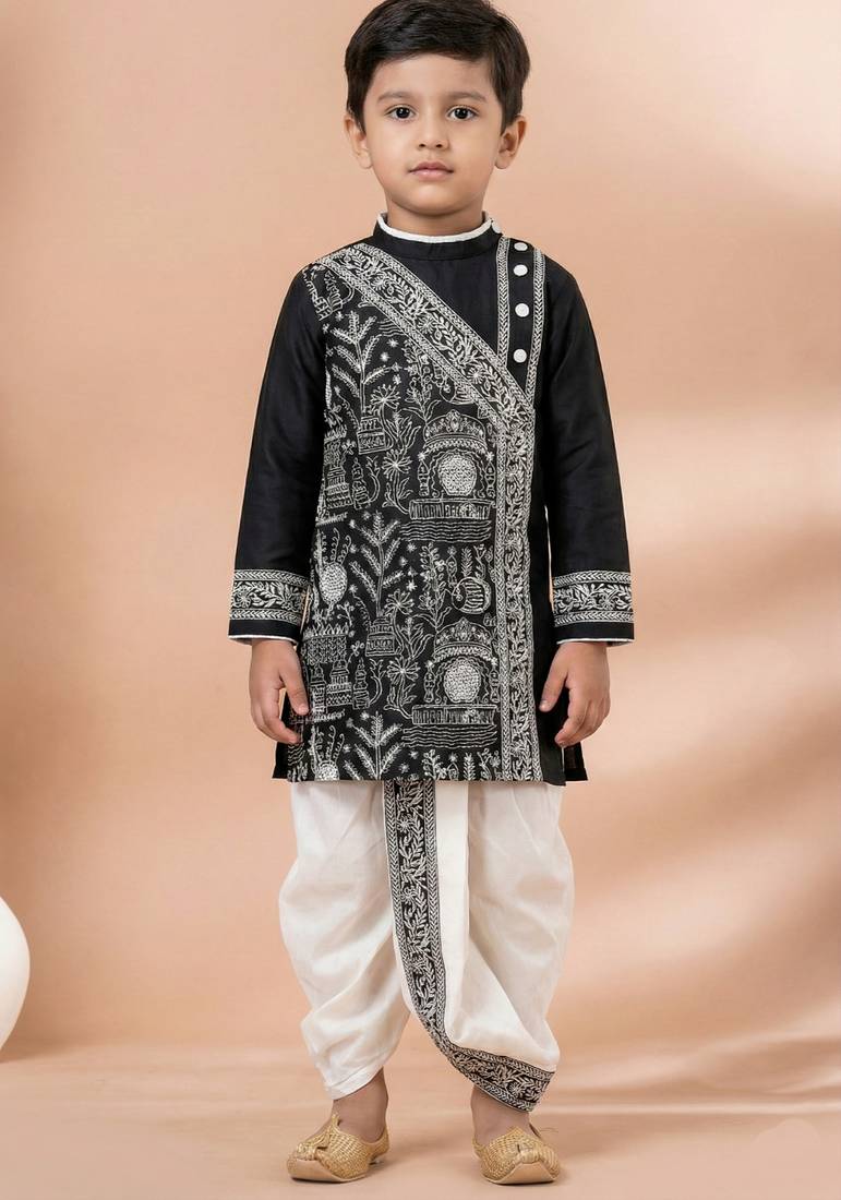 Black festive wear designer viscose boys-dhoti-kurta