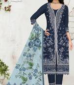 Navy slub cotton suit with embroidered mutlri work