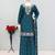 Teal chinon free size palazzo suit with embroidered & bearts work