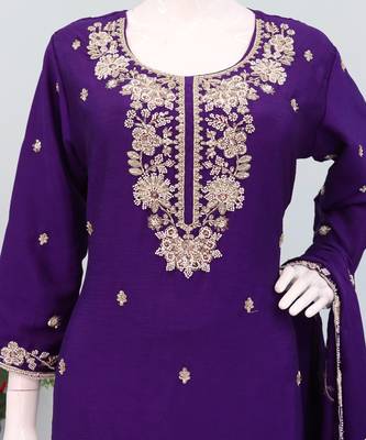 Violet chinon free size palazzo suit with embroidered & bearts  3