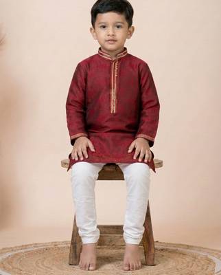 Maroon festive wear designer jacquard boys-kurta-pyjama 2