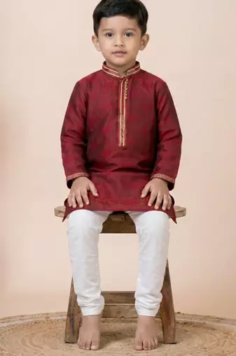 Maroon festive wear designer jacquard boys-kurta-pyjama