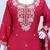 Red chinon free size palazzo suit with embroidered & bearts work